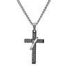 Men Stainless Steel Prayer Cross Ring Pendant Ball Chain Punk Necklace Jewelry