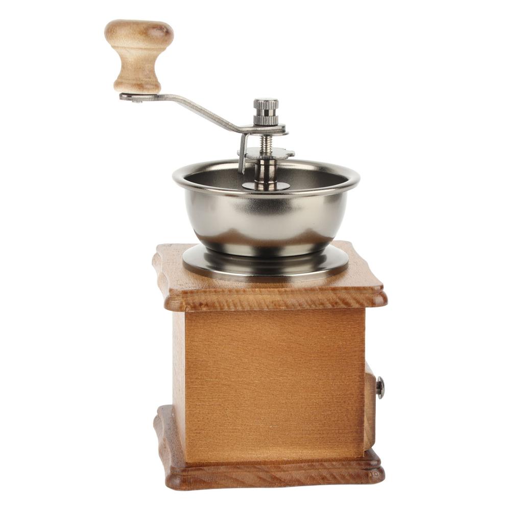 Manual Coffee Bean Grinding Machine Solid Wood and Metal Vintage Hand Cranked Bean Grinder