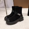 Thick-soled heightening suede thin boots British style Martin boots retro wind wiping head elastic boots women's 2025 autumn new models