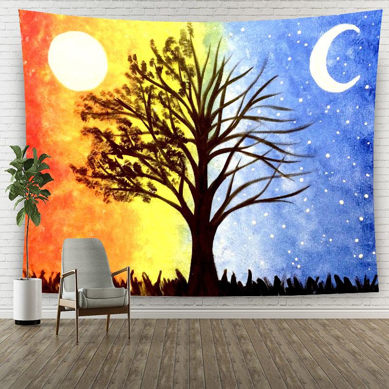 Colorful Tree Tapestry Bohemian Mandala Psychedelic Tapestry European and American Painted Tree Home Background Wall Decoration Hanging Cloth