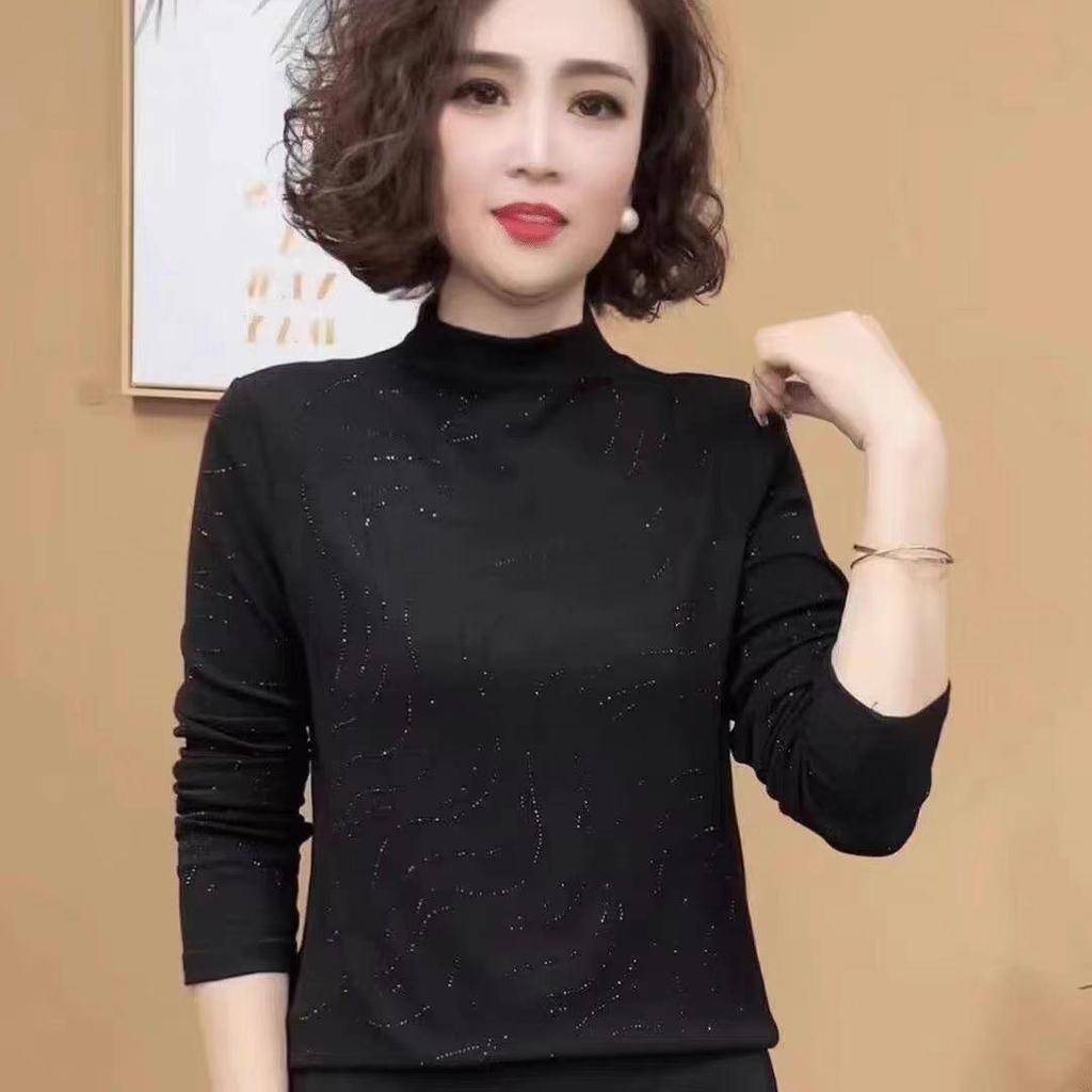 Autumn & Winter Elegant High Neck Long Sleeve Tummy-Concealing Top for Middle-Aged Women
