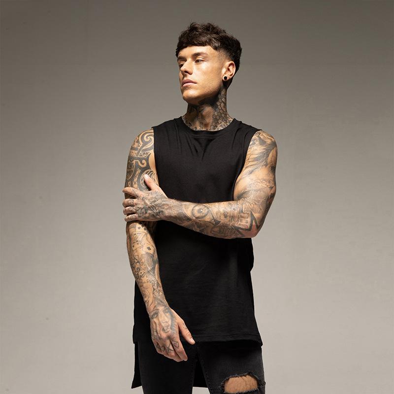 New Sports Vest Men'S Loose Summer Pure Cotton Fitness And Bodybuilding Quick Drying Sleeveless Shoulder White Base Shirt Sleeveless T-Shirt