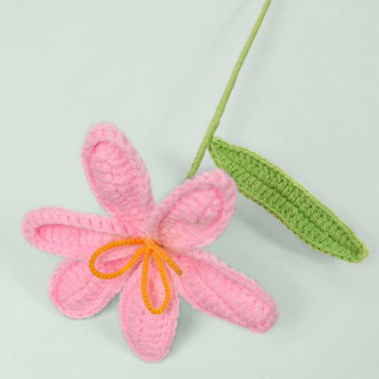 Gehäkelte Tulpe mit Stiel Blatt Handgefertigt Strickblume Ornament Garn Florale Dekoration Muttertag Geburtstag Weihnachtsgeschenk