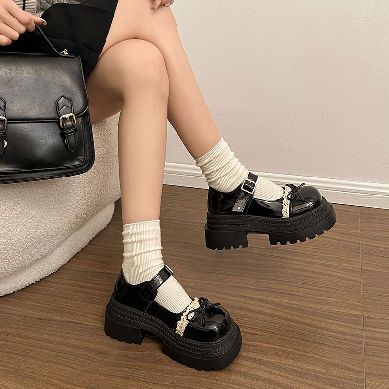 College Style Black Platform Small Leather Shoes Women's 2025 Summer New Japanese with Skirt Bow Mary Jane Single Shoes