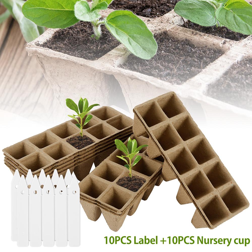 10Pcs 10 Grids Peat Pots Seed Starter Peat Pots Biodegradable Sprouting Seedling Trays For Indoor And Outdoor Plants Gardening