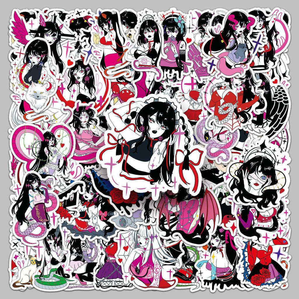 50 Sheets Gothic Style Two-Dimensional Girl Stickers - Sweet, Cool & Sexy, Waterproof Decoration for Journals & Phones