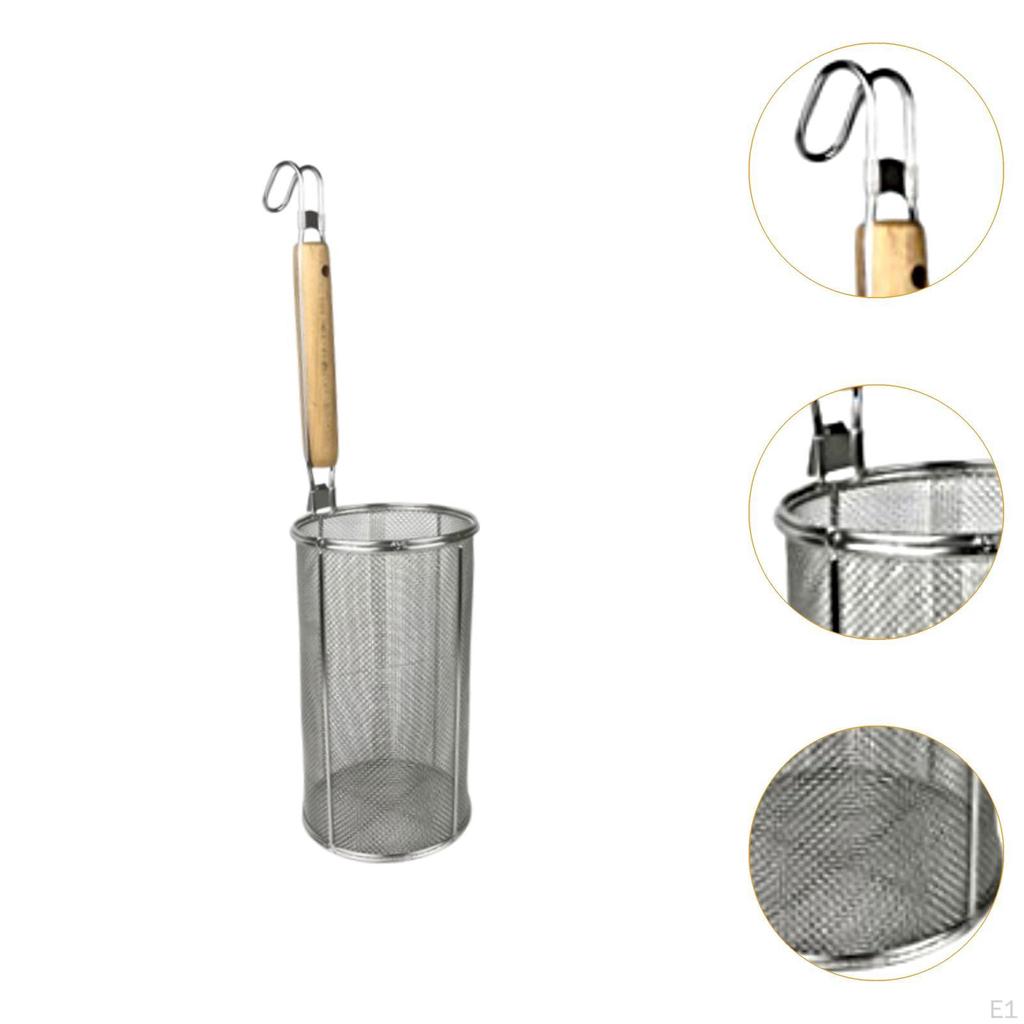 Kitchen Mesh Strainer Sieve Stainless Steel with Wood Handle Easy to Use Noodle Scoop Food