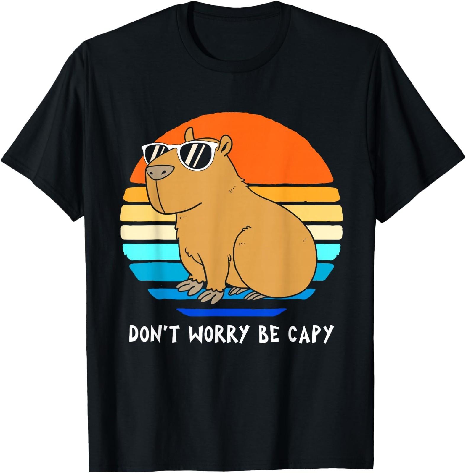 Retro Rodent Funny Capybara Dont Be Worry Be Capy T-Shirt XXL