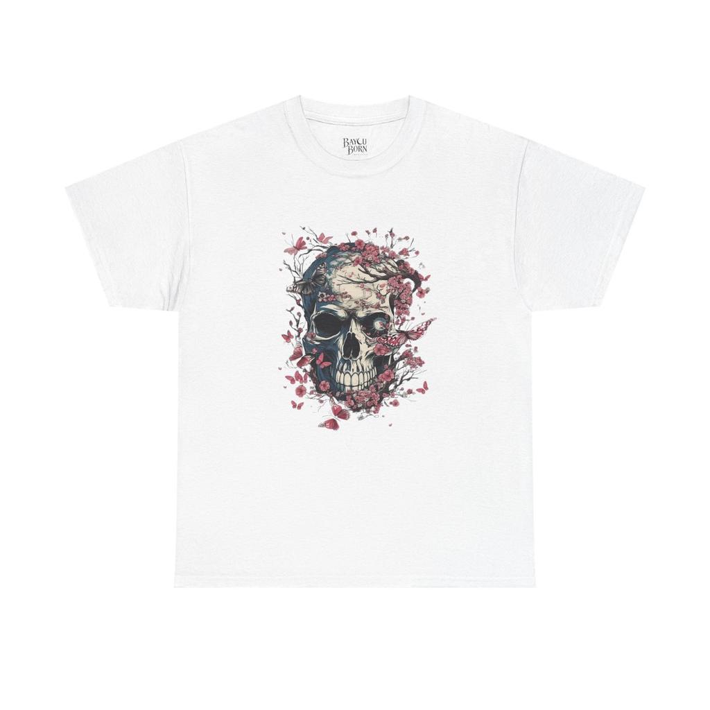 Floral Skull Tee | Rose Skull Graphic Shirt, Goth Skull Design