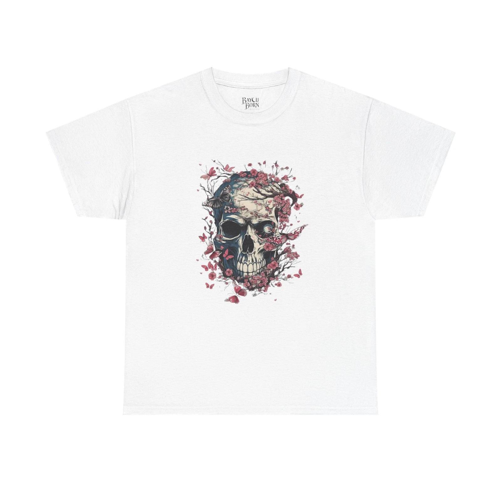 Floral Skull Tee | Rose Skull Graphic Shirt, Goth Skull Design 2XL