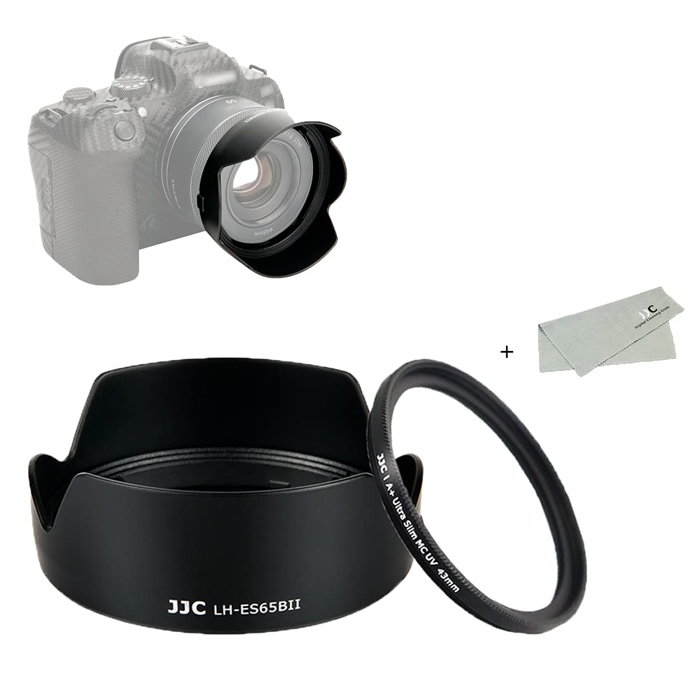 

JJC Canon Compatible Lens Hood and UV Filter Kit for Canon RF 50mm STM Eos R5 R6 R RP Lens Cloth Included 2-in-1 ES-65B Flower-Shaped F1.8 Lens, Ra,
