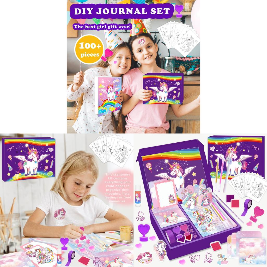 Unicorn Diary Set For Girls With Stickers And Craft Supplies For Creative Journaling