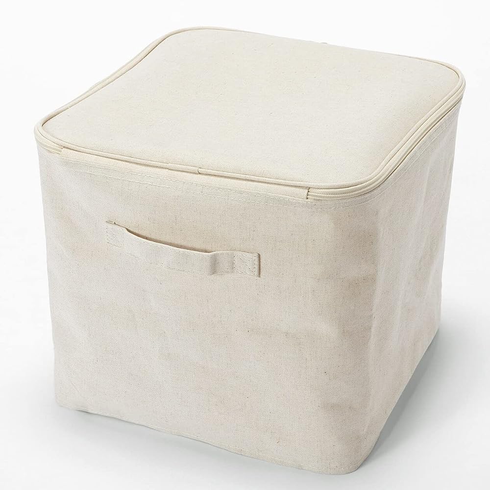 MUJI Soft Box, Large Size, 35cm (W) X 35cm (D) X 32cm (H), Polyester Linen, with Lid, Item Number