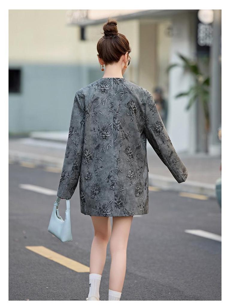 2025 Spring Women's V-Neck Jacquard Single-Breasted Fashion Suit Jacket