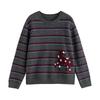 Women's Retro Striped Embroidered Round Neck Sweater