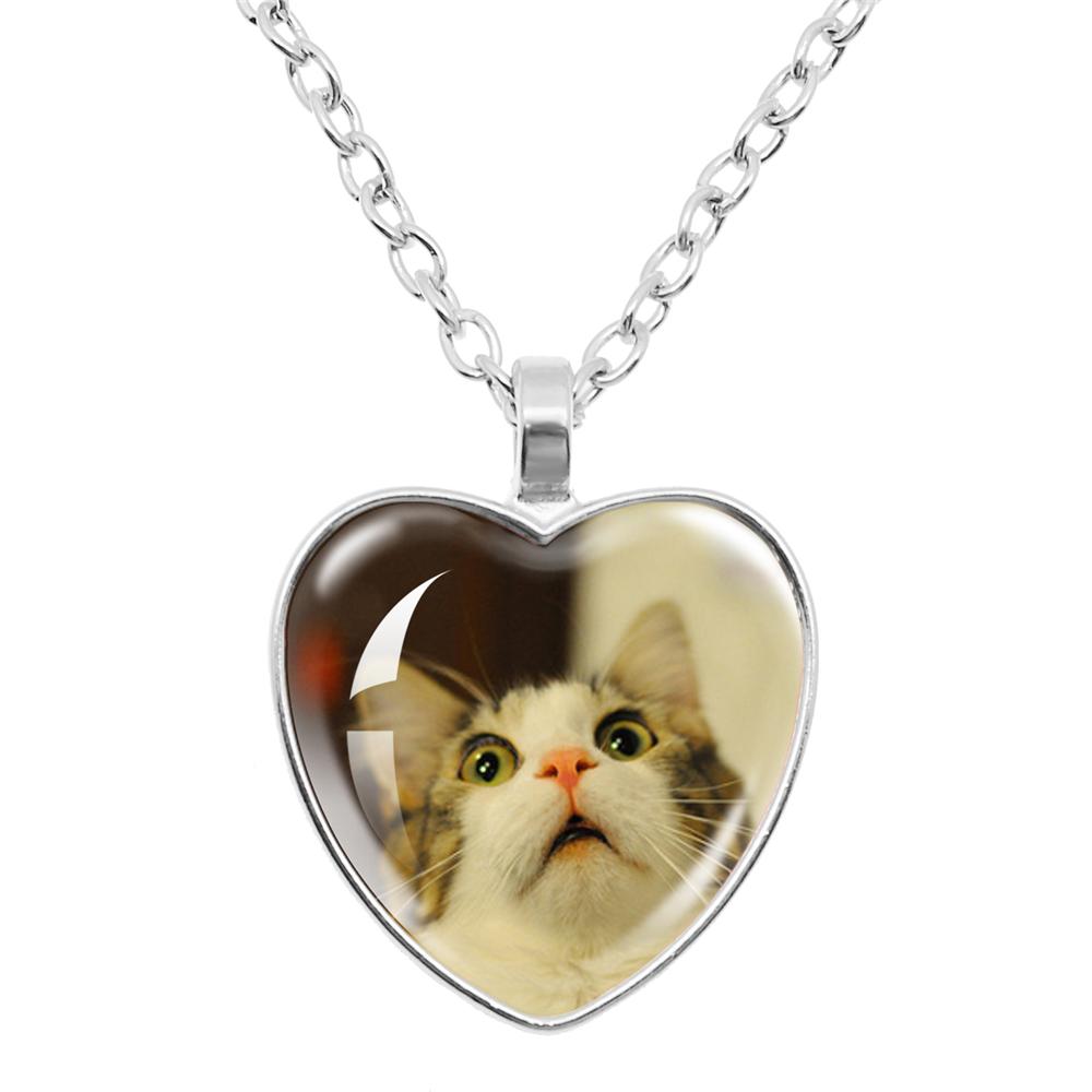 Gepersonaliseerde Kitten Kat Hart Hanger Ketting Dier Vorm Kunst Foto Glas Cabochon Sieraden Kinderen En Vrouwen