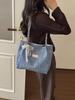Pearl Bow Diamond Denim Tote: Stylish Summer Shoulder Bag with Large Capacity