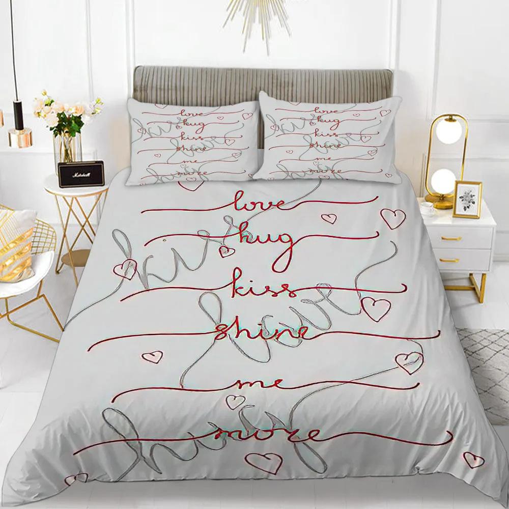 Red Love Romantic Valentine'S Day Theme Three-Piece Digital Printing Duvet Cover Bedding
