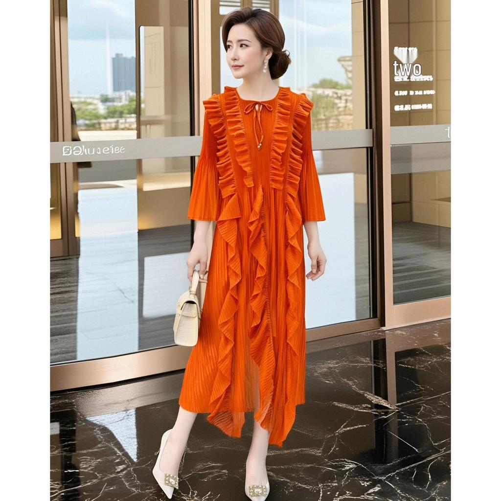 Elegant High-End Pink Pleated Spring Dress, Long Skirt with Irregular Design, Plus Size Women's Fashion.
