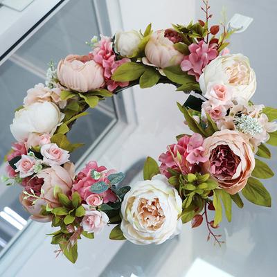 Peony Flower Wreath European Retro Style Artificial Floral Door Wreath Decor for Home