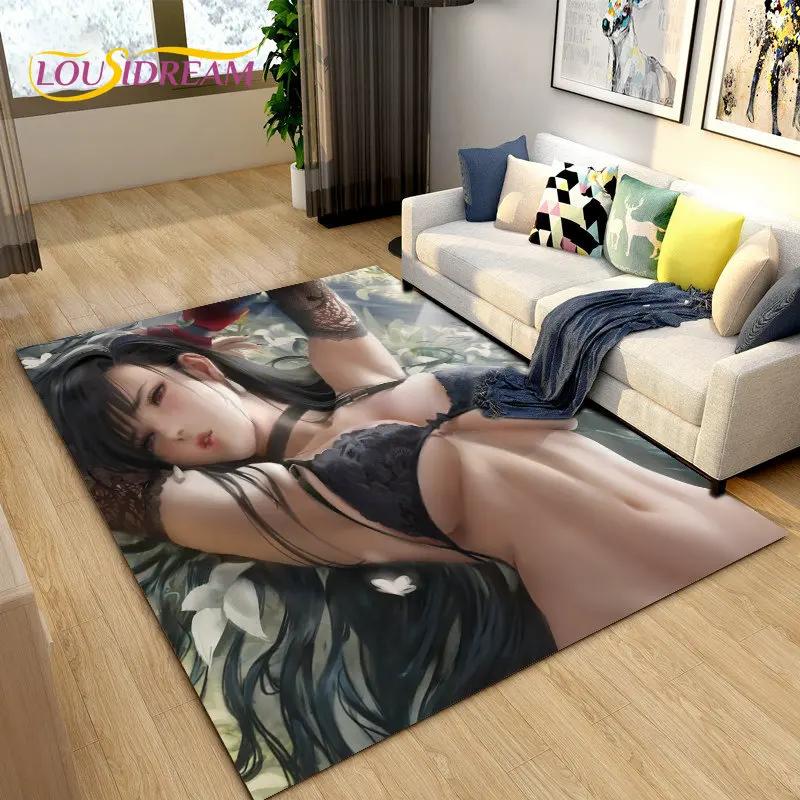 Sexy Girl Lace Tifa Aerith Anime Area Rug,Carpet Rug for Living Room Bedroom Sofa Doormat Decoration, Kids Non-slip Floor Mat 3D