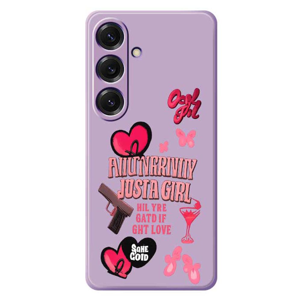 For Samsung Galaxy S25 Case Pink Elements Pattern Printing Straight Edge TPU Phone Back Cover