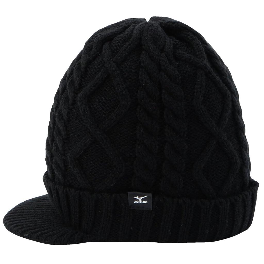 Mizuno Simpleis Knit Cap with Size F Peak, C2JWCZ51, Men's, Black, (56-60cm)