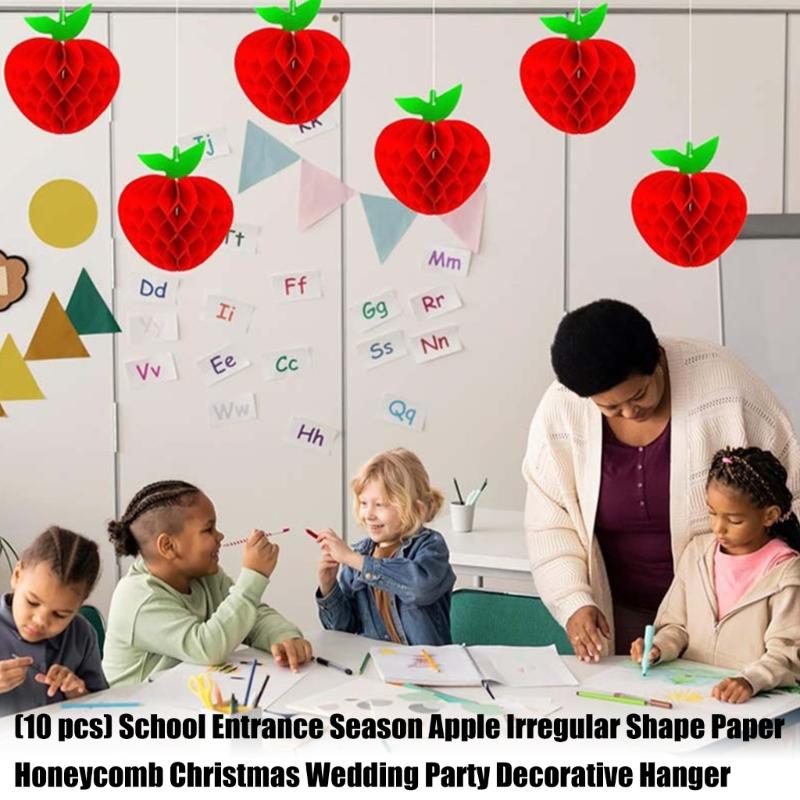 10Pieces Bright Apples Shape Honeycomb Hanging Ornament Tear Resistant Paper Craft For School Office Party Seasonal Decorations