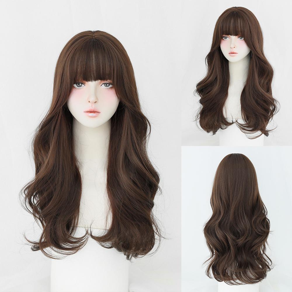 Dense Long Wave Wig Women Wig with Bangs Blonde Cospaly Lolita Daily Party Synthetic Wigs Heat Resistant Fiber Natural Fake Hair