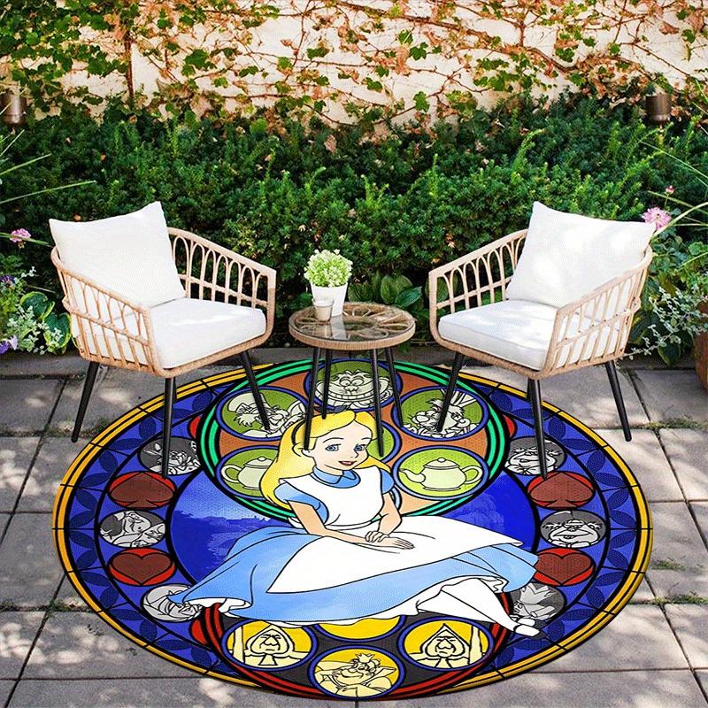 1pc Alice in Wonderland Round Area Rug,Non Slip,Machine Washable Polyester Carpet for Living Room,Bedroom Decor