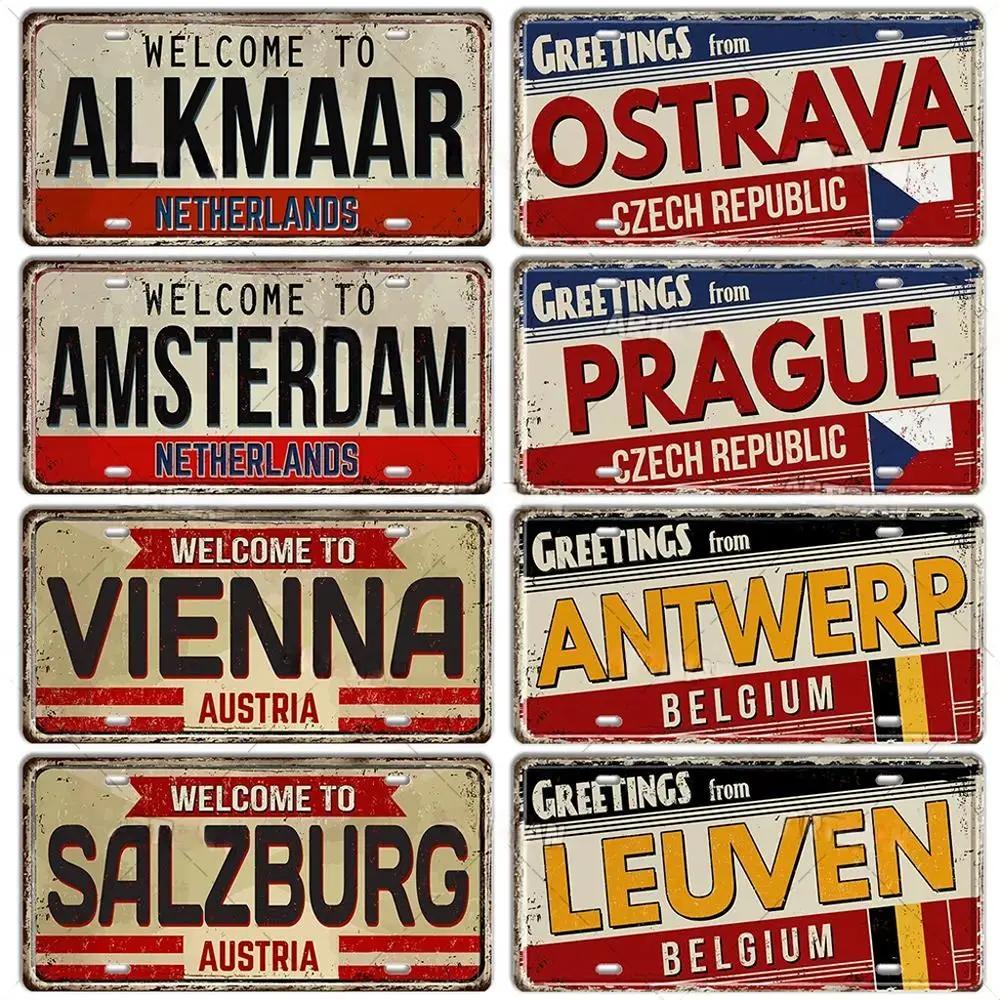 Paesi Bassi BELGIO AUSTRIA CECHIA POLONIA Targa Landmark Città Segno in Metallo Decorativo Targa per Veicoli Man Cave Bar Decorazione da Parete