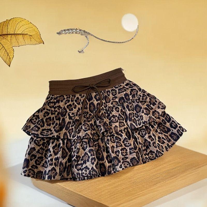 Women's Ruffled Leopard Print Fluffy Mini Skirt