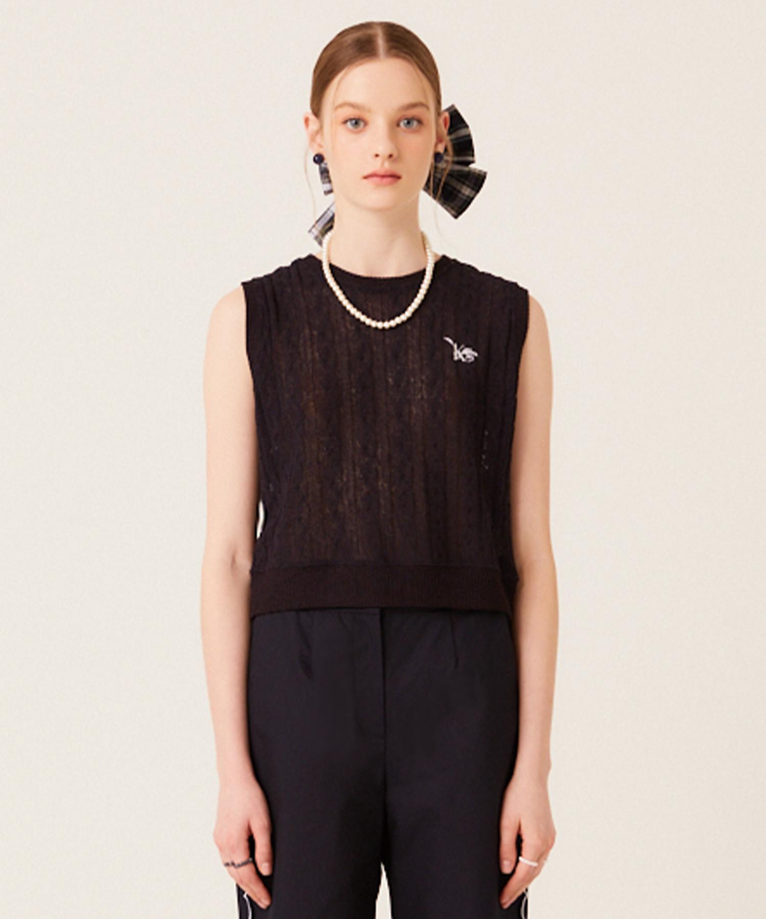 The Studio K K Logo Linen Knit Vest (Navy) Free