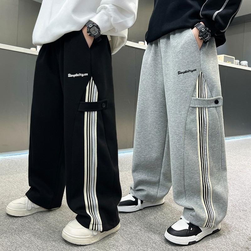 Autumn Big Boys Causal Pants Kids Loose Cotton Sports Pants 110-170 Black Grey Trousers for Children Spring Kids Clothing 2025