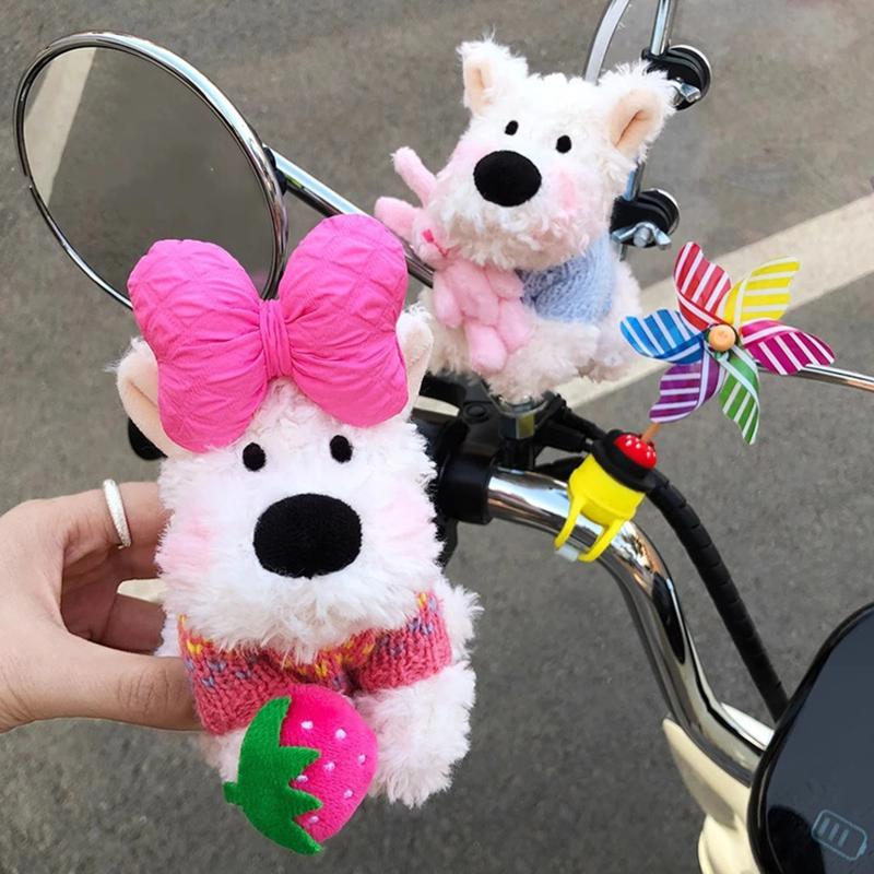 Kawaii West Highland Terrier Welpen Plüschtier Cartoon Magnetische Stoffpuppen Motorrad Elektrofahrrad Rückspiegel Anhänger Dekor
