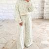 Womens Floral Print Casual 2-Piece Set With Drawstring Waist Long Sleeve Top Straight Leg Pants Loose Fit Winter