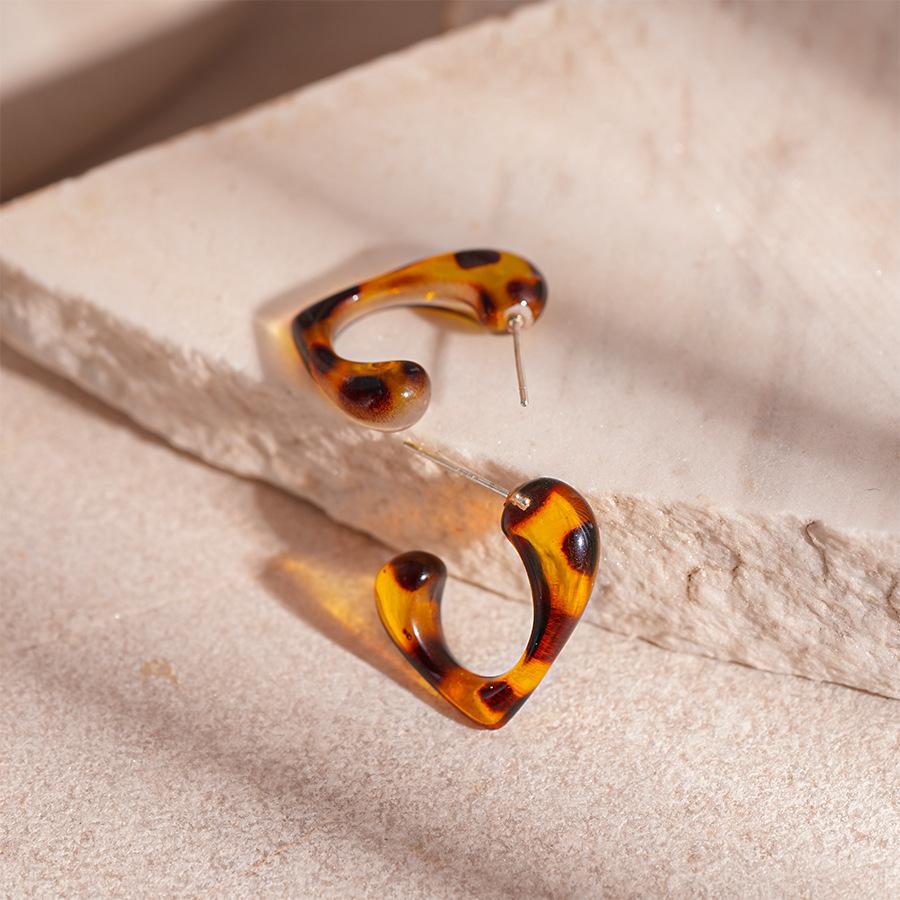 Осенне-зимние серьги-кольца из смолы с леопардовым принтом, геометрические серьги с серебряной иглой, ретро-серьги в стиле Maillard