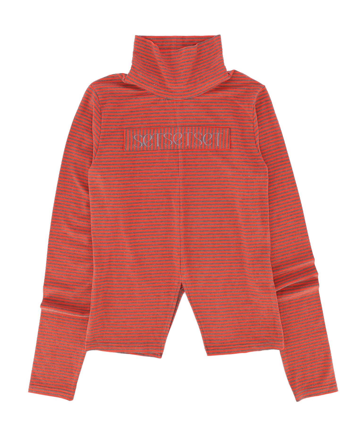 Cecese Stripe Turtleneck Slit T-Shirt Orange/One