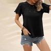 Women Casual Short Sleeve T Shirt Top Solid Color Lace Round Neck Stitching Fashion Tee