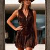 Sleeveless V Neck Zipper Dress for Women Western Style Look Mini Dress Summer Dresses for Women Uk Ladies Summer Dresses Uk