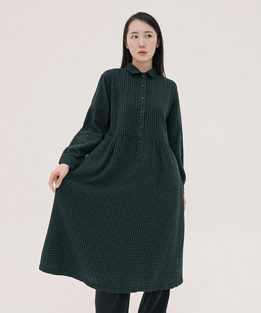 Chikita Check Double Cotton Dress Green 250802Gn