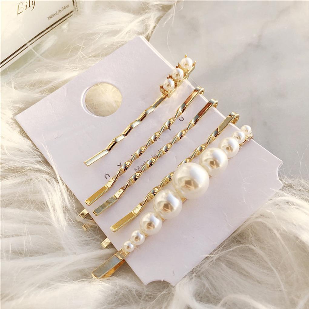 4Pcs Faux Pearl Hair Clips Set Pins Non-slip Barrette Women Girls Hairpin Headwear Type 1