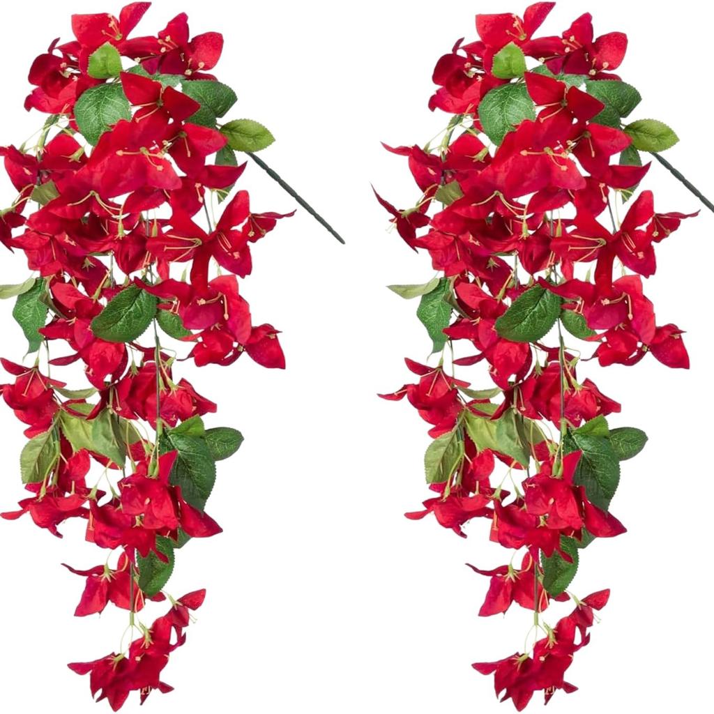 2Pcs Bougainvillea Artificial Hanging Silk Flowers Fake Plant Vines UV Protection For Outdoor Home Balcony Garden Decoration