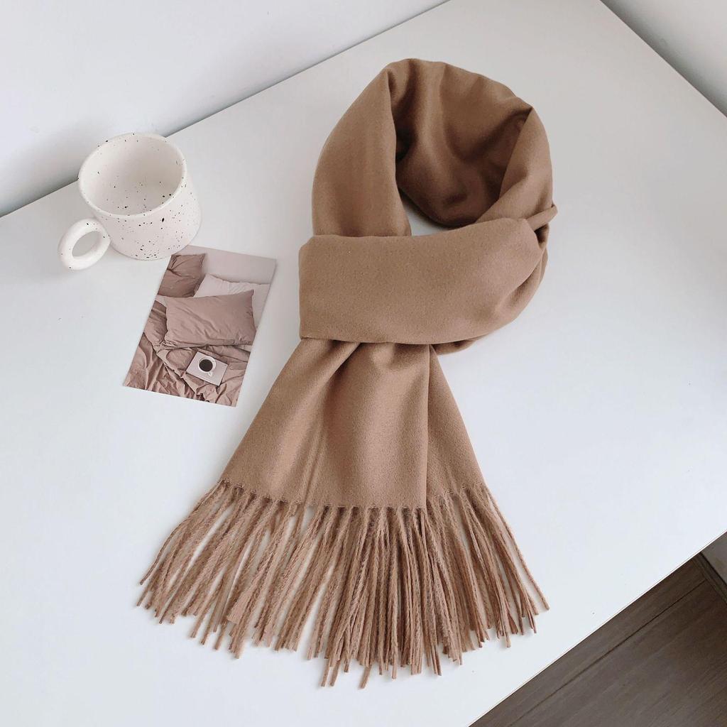 Luxuriöser Imitationskaschmir-Quasten-Schal in Uni-Rot für Damen - Koreanischer Stil, Winter-Vielseitig, Elegant