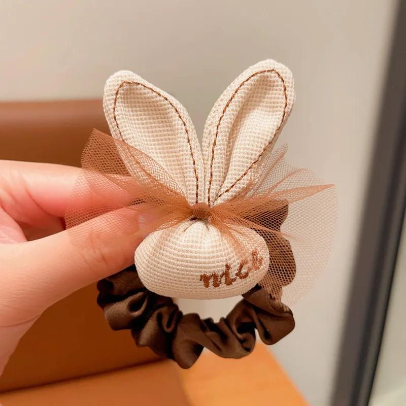 Korean Cartoon Chocolate Elastic Hair Bands Bear Rabbit Hair Ties Rope Girls Gum Smile Flower Scrunchies Kid Ponytail Holder