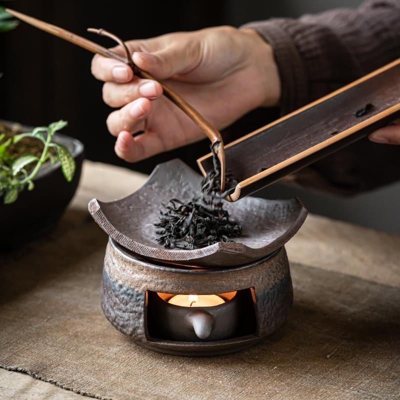 Vintage Japanese Style Rustic Ceramic Tea Kettle / Heating Base - Portable Handle Teapot for Home Use