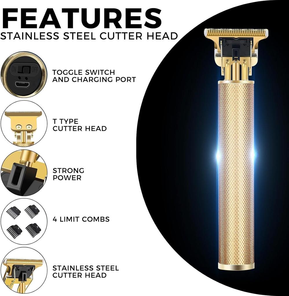 Cordless Beard and Hair Trimmer for Men, Professional T-Blade Rechargeable Grooming Kit, 4 Adjustable Limit