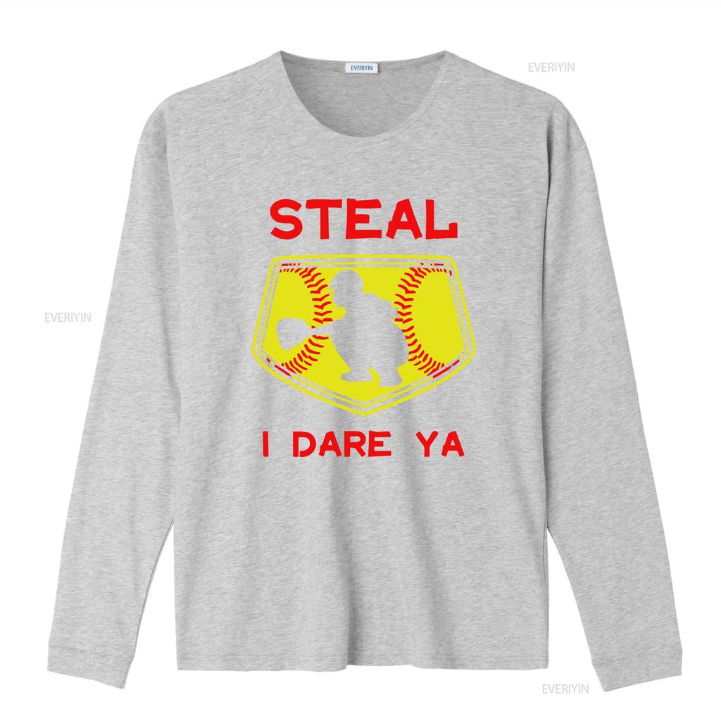 Steal I Dare Ya Softball Catcher T Shirt Funny For Players Bas vintage Washed Top For Everyday Wear homme graphic