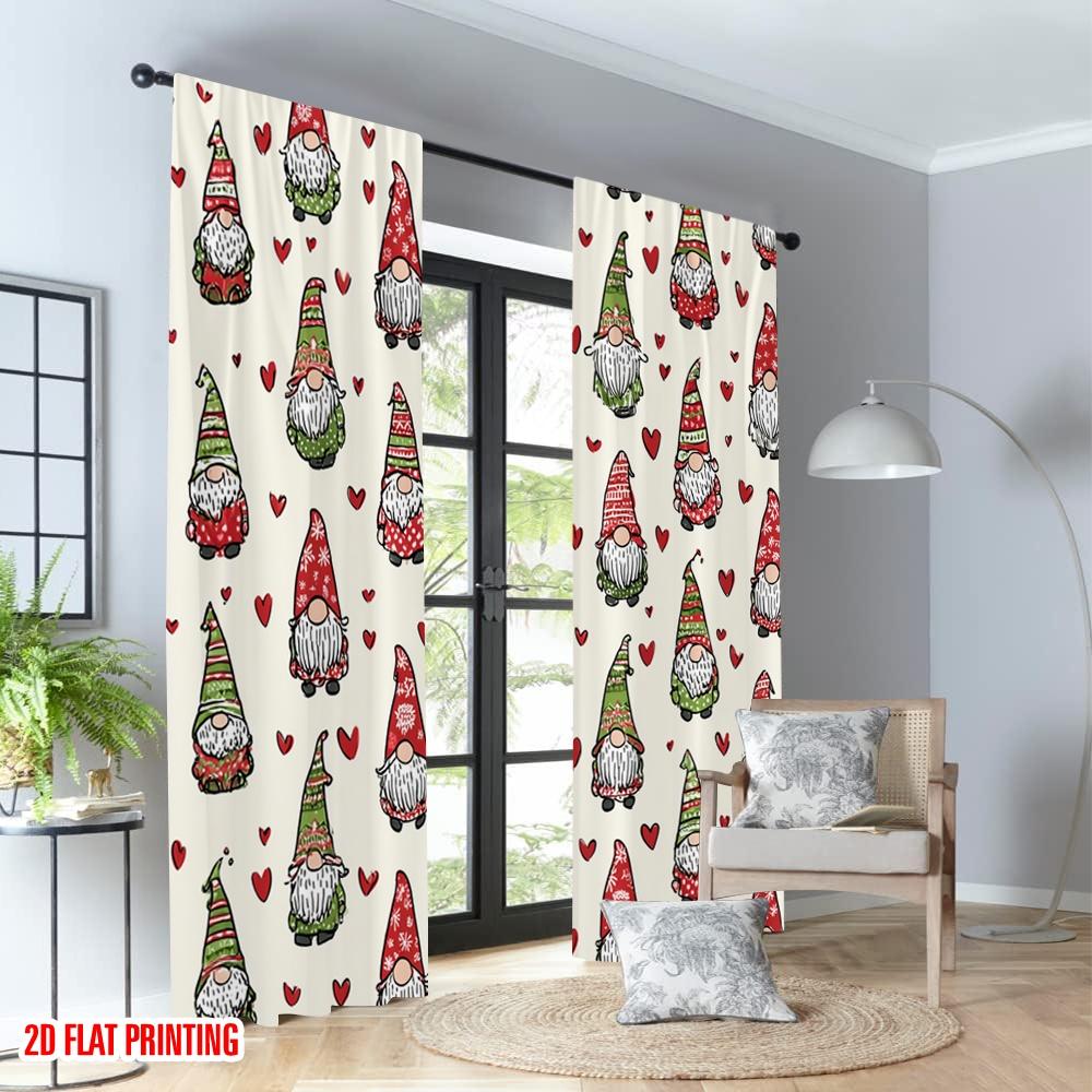 2pcs 2D flat printing Merry Christmas Party Curtains Christmas Gnomes Hearts Digital Printed Polyester Drapes Holiday