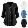 Camisa de mujer con gemelos, cuello en V, botones, largo medio, encaje, blusa holgada de talla grande, bordado floral, manga larga, para desplazamientos, citas y diario